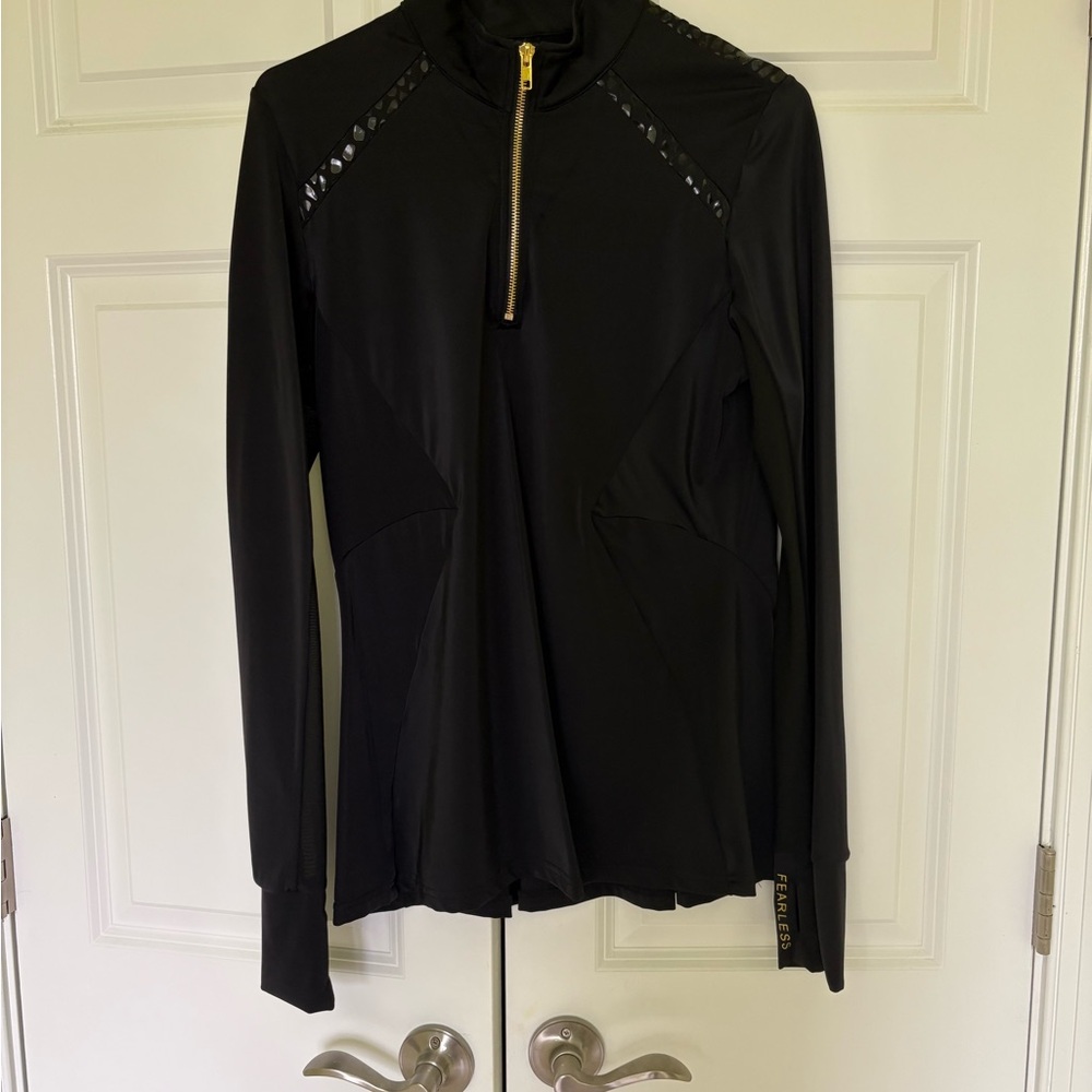 Sync Equestrian Black Long Sleeve Top with Gold Zipper